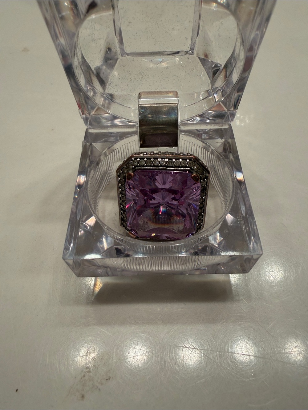 Real Collectibles by Adrienne, Lavender Amethyst Art Deco Cocktail Ring, Size 8